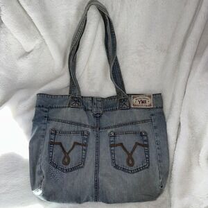 Y2K VTG YMI‎ Denim Tote Bag Blue Light Wash Rhinestone Shoulder Purse Jeans Y2K